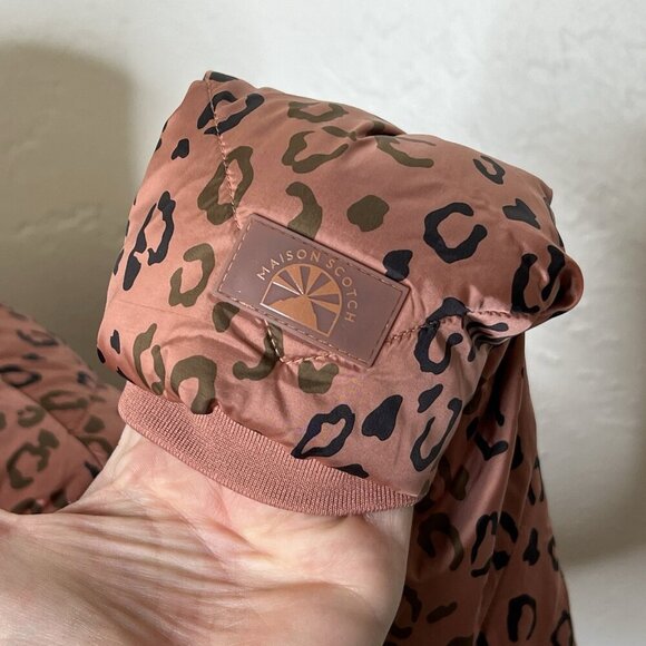 Scotch & Soda Jacket XS Womens Pink Puffer Quilted Leopard Winter Full Zip - Picture 12 of 13